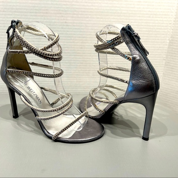 Stuart Weitzman Stilettos Gladiators Silver Chains Shoes 6 1/2 M Made in Spain - Picture 12 of 16